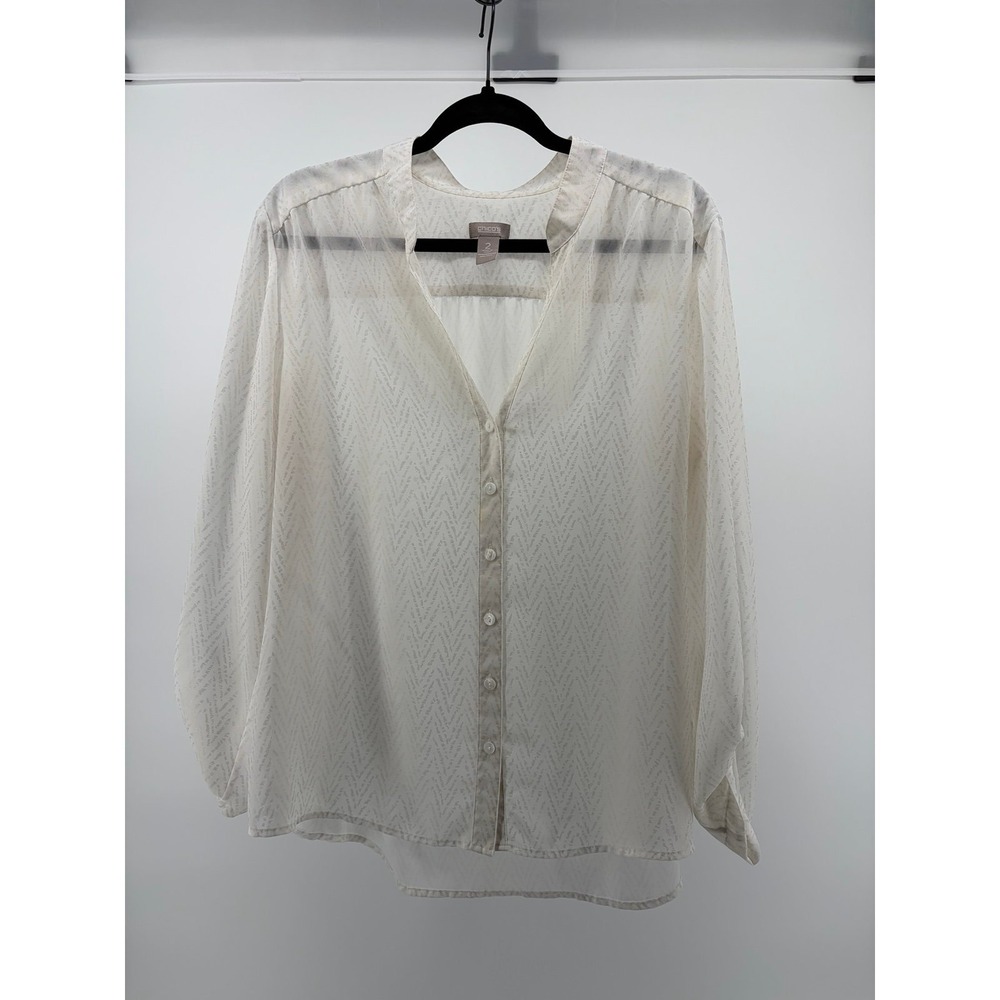 Chico's Blouse, Sheer, Textured Chevron Design, Blousen Sleeves, Sz 2 (12) S237